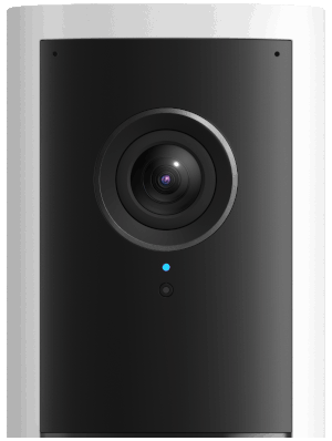 Outdoor Cam Pro during alarm activation, the siren is activated showing an alternating red and blue light, flashing quickly.
