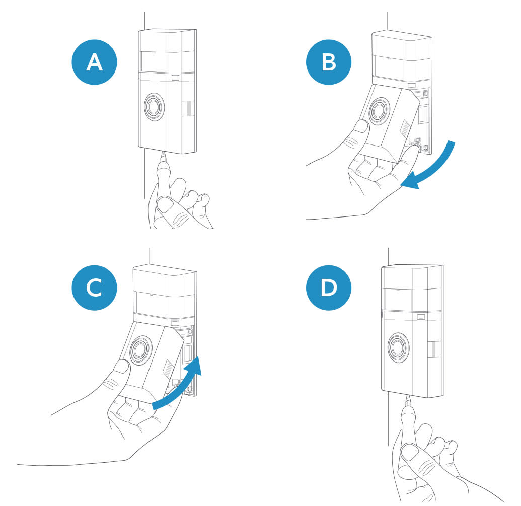Illustration of how to remove and replace the Ring Video Doorbell 3 faceplate.