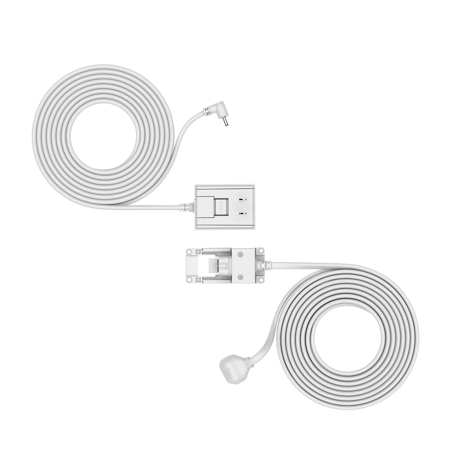 Indoor/Outdoor Power Adapter (Barrel Plug) (for Stick Up Cam Plug-In, Outdoor Cam (Formerly: Stick Up Cam)) - Two coiled Ring Indoor/Outdoor Power Adapters with barrel plus and weather-resistant connectors.