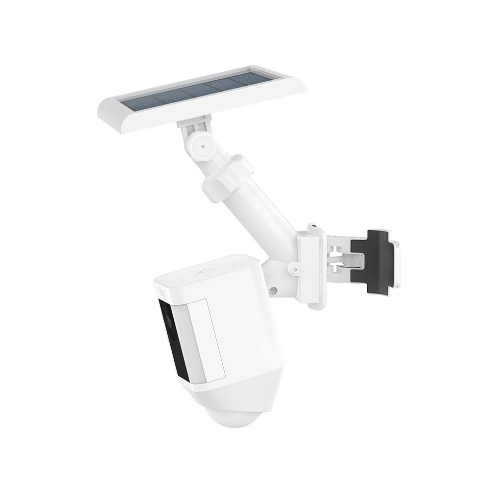 Pole Mount for Solar Panels and Cams - White Ring Pole Mount for Solar Panels and Cams shown with attached Ring camera and solar panel.