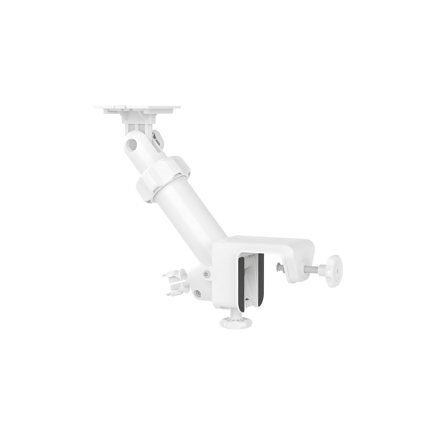 Gutter Mount for Solar Panels and Cameras - White Ring Gutter Mount with adjustable arm and clamp.