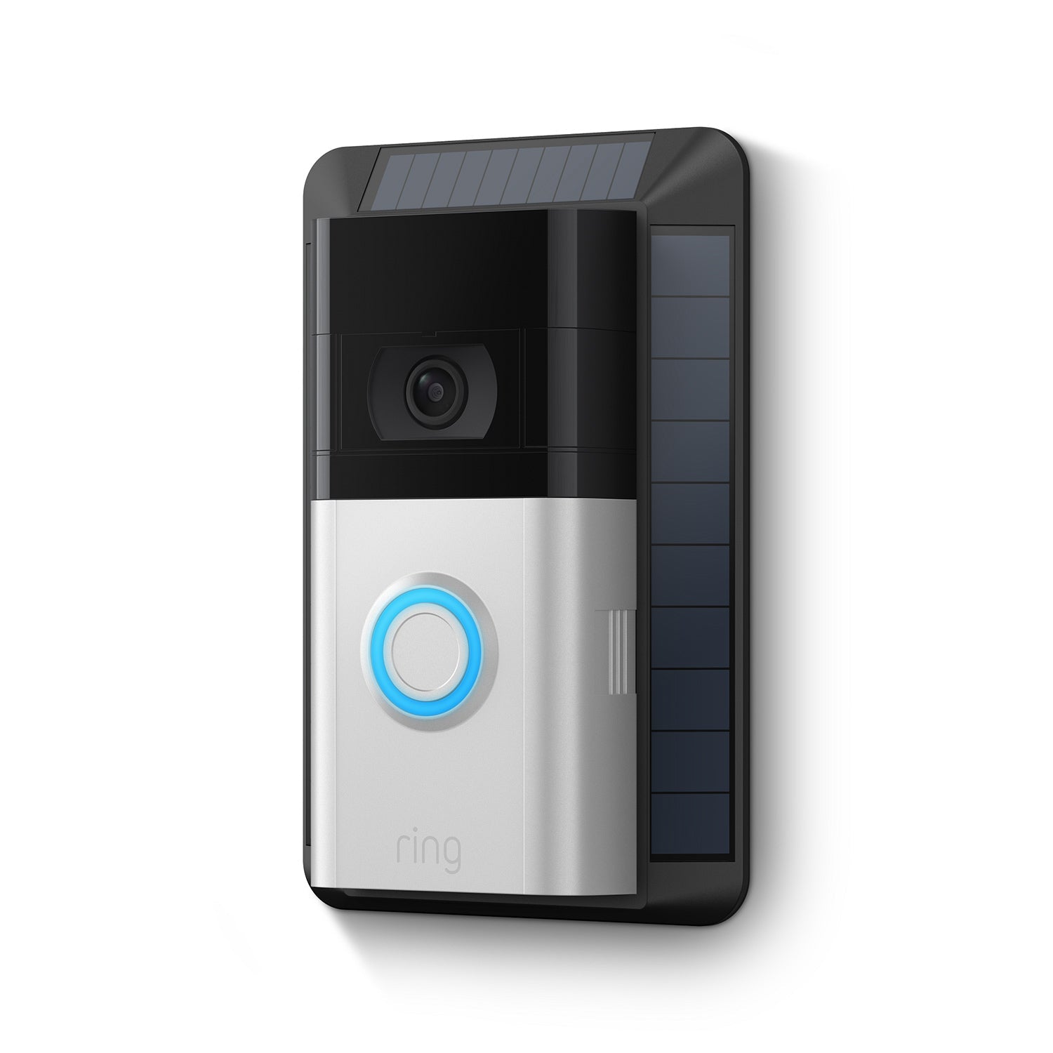 Solar Charger for Battery Doorbells (Video Doorbell 3, Video Doorbell 3 Plus, Video Doorbell 4, Battery Doorbell Plus, Battery Doorbell Pro) - Ring Battery Doorbell with attached Solar Charger, featuring built-in solar panels to extend battery life with sunlight.