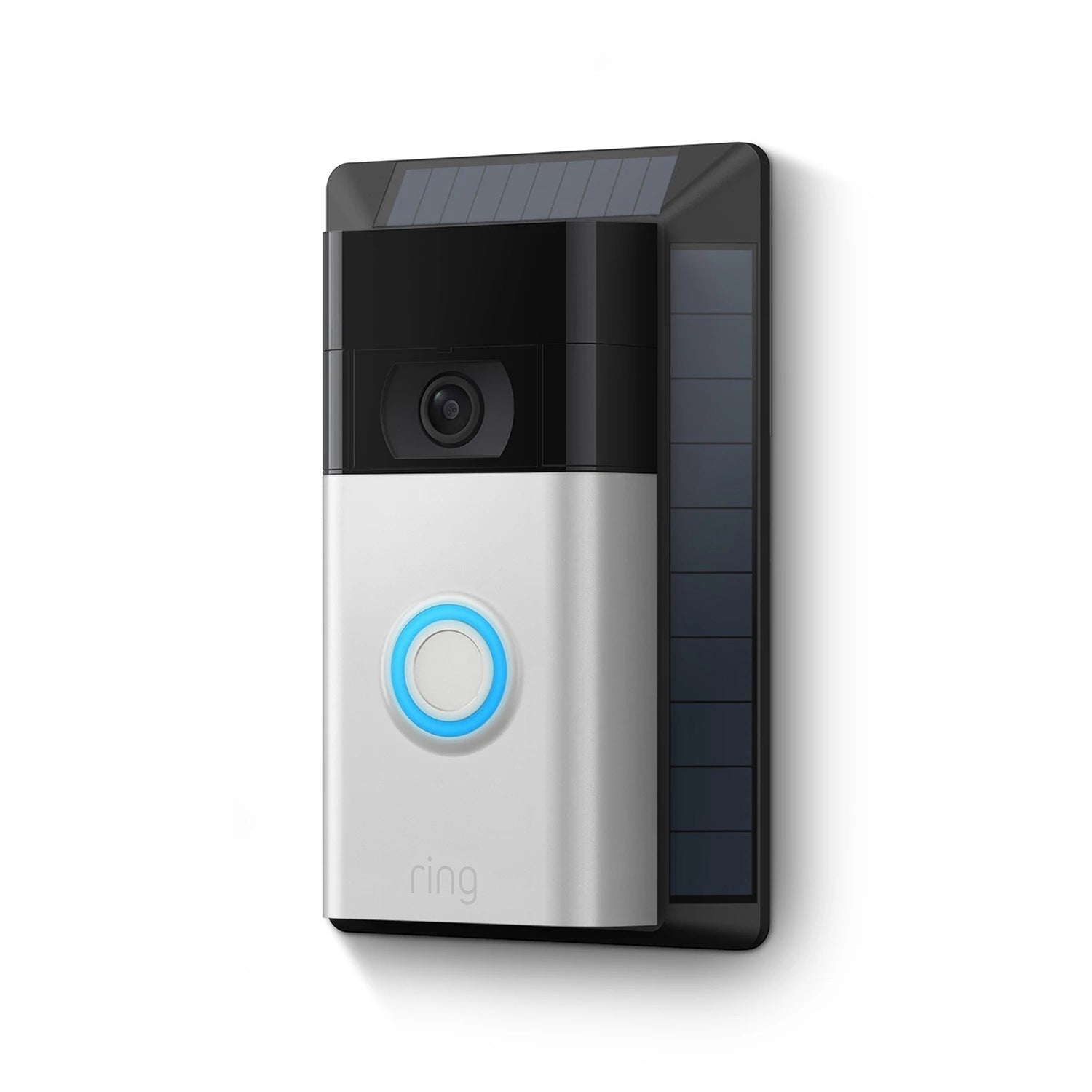 Solar Charger for Battery Doorbells (Video Doorbell - 2nd Generation) - Ring Battery Doorbell 2nd Generation with attached Solar Charger, featuring built-in solar panels.
