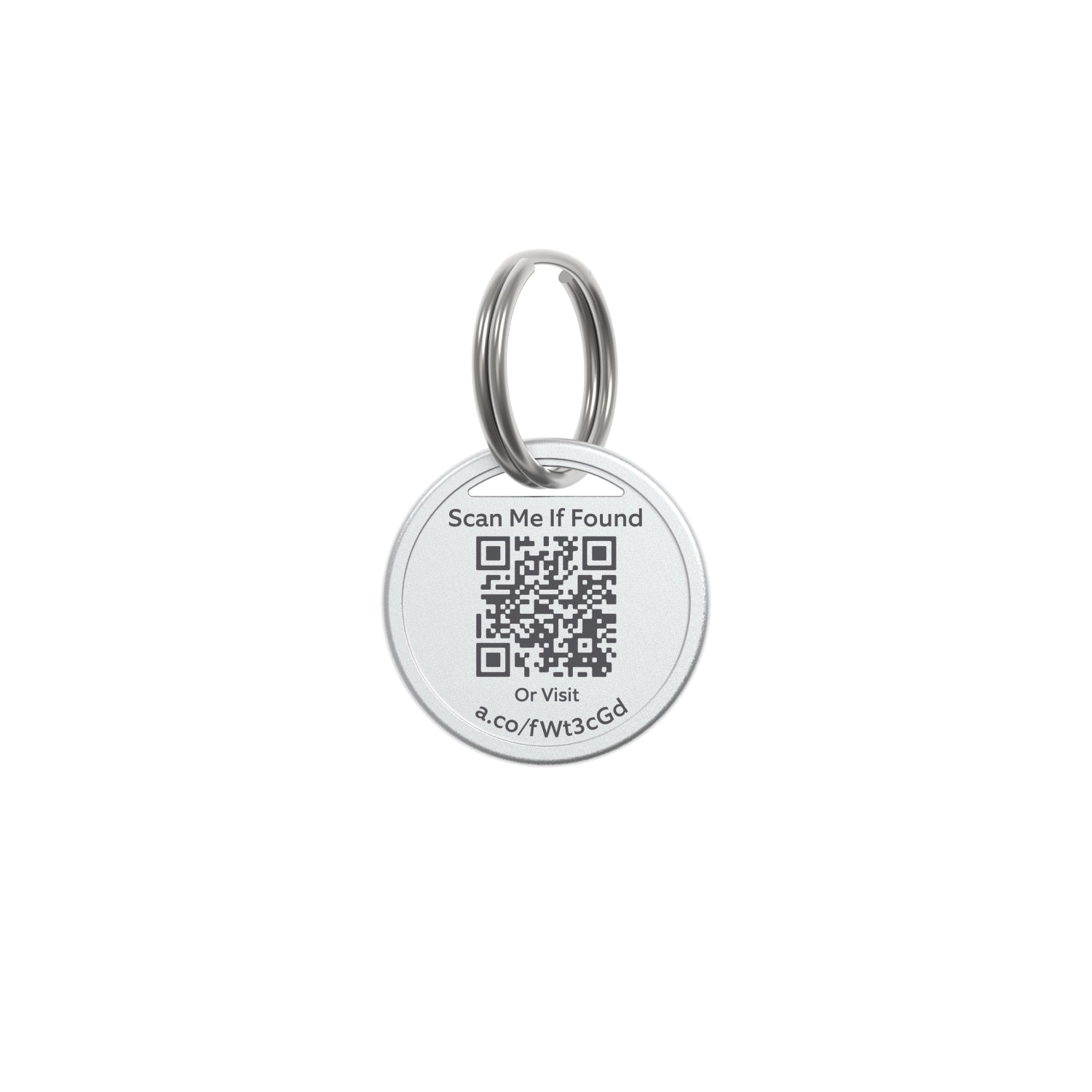 2-Pack Pet Tag - Round silver Ring Pet tag with QR code and 'Scan Me If Found' text, attached to a metal keyring.