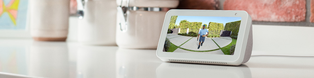 Amazon Echo Show on a white countertop
