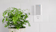 A white and grey Chime mounted on a white wall near wooden kitchen utensils