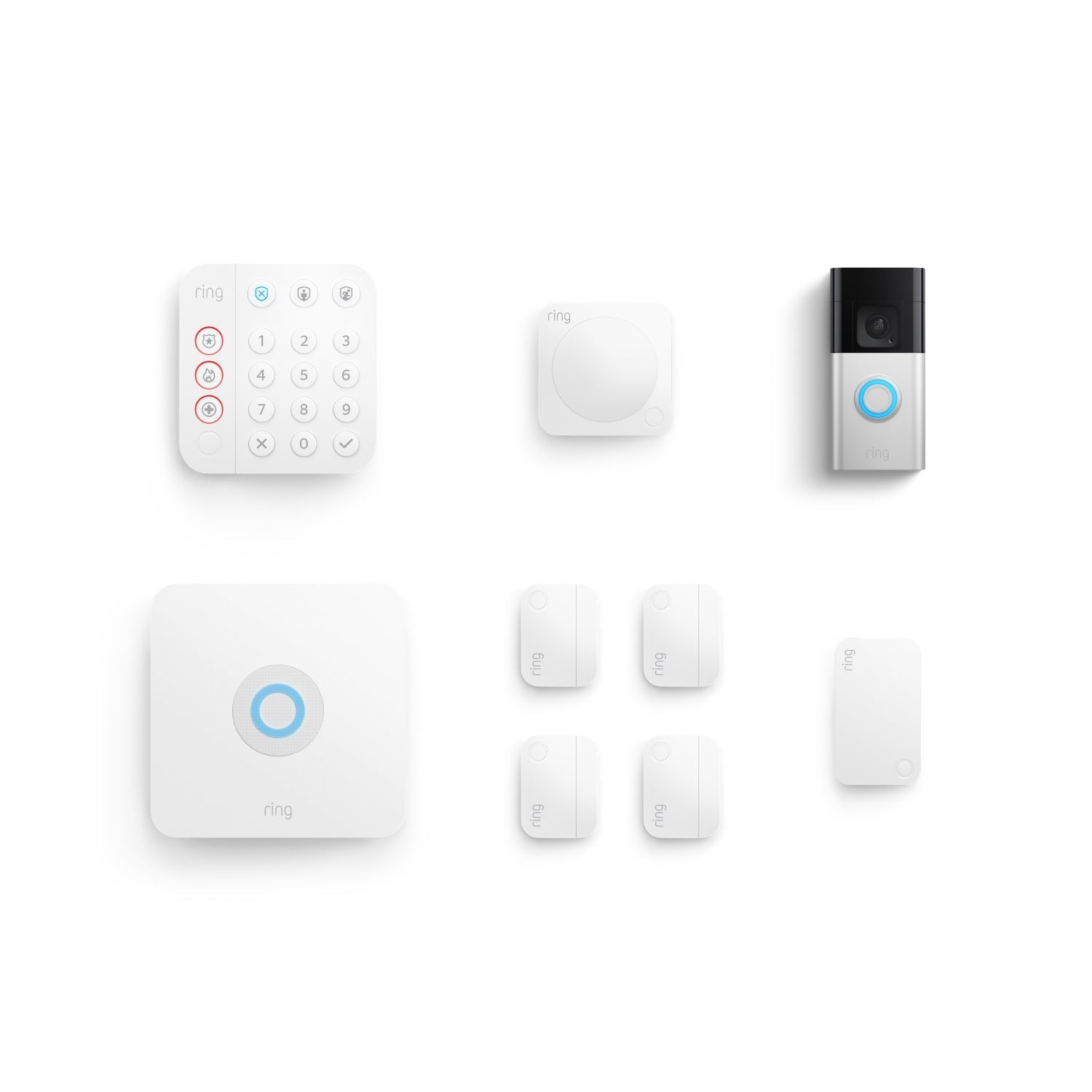 Protected Enhanced Kit (Battery Doorbell Plus + Alarm Security Kit, 8-Piece) - Satin Nickel