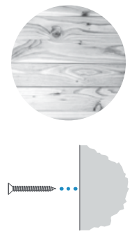 Illustration of inserting screws to install on a wood surface.