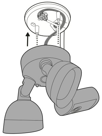 Illustration showing how to slide the camera fixture onto the mounting plate and attach using the included hex cap nuts.