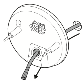 Illustration showing how to feed the wires through the mounting plate.
