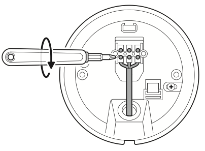 Illustration showing to connect the wires to the terminal block with a screwdriver.