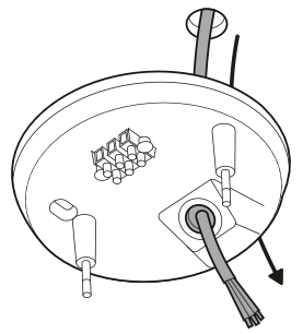Illustration showing to feed the wires through the mounting plate.