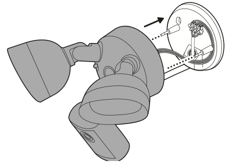 Illustration showing to slide the camera fixture onto the mounting plate and attach using the included hex nuts.