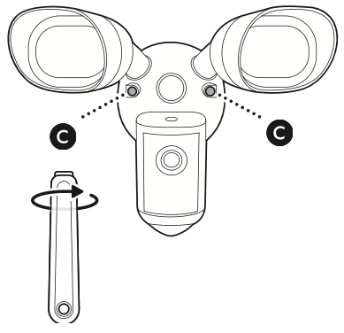 Illustration showing to remove the shank from the included screwdriver and use the handle to tighten the hex nuts. Then, cover with the included hex nut caps.