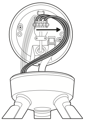 Illustration showing how to route the wires from your camera fixture along the right side of the mounting plate.