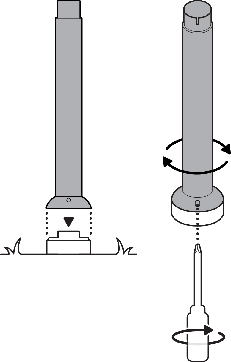 Installation instructions for the pole to be attached and screwed in clockwise to tighten.