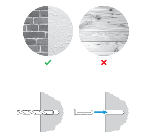 Diagram showing correct and incorrect wall anchor installation methods.