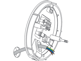 Technical diagram showing internal wiring through mounting plate.