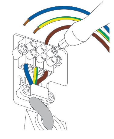Electrical wiring diagram showing cable connection to terminal block.