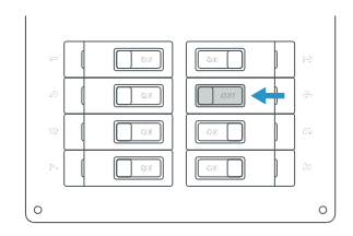 Circuit breaker box with arrow pointing toward switch to turn on.
