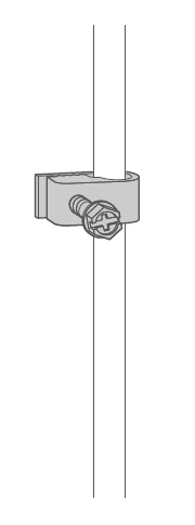Illustration of a cable on a wall with a clip around it and a screw holding it in place, showing use of the cable clips to secure the cable in place.
