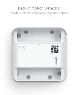 Rear View of the Ring Alarm Motion Detector (2nd gen) showing empty battery slots and the QR code for setup.