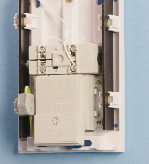 Inside of chime kit with with integrated transformer.