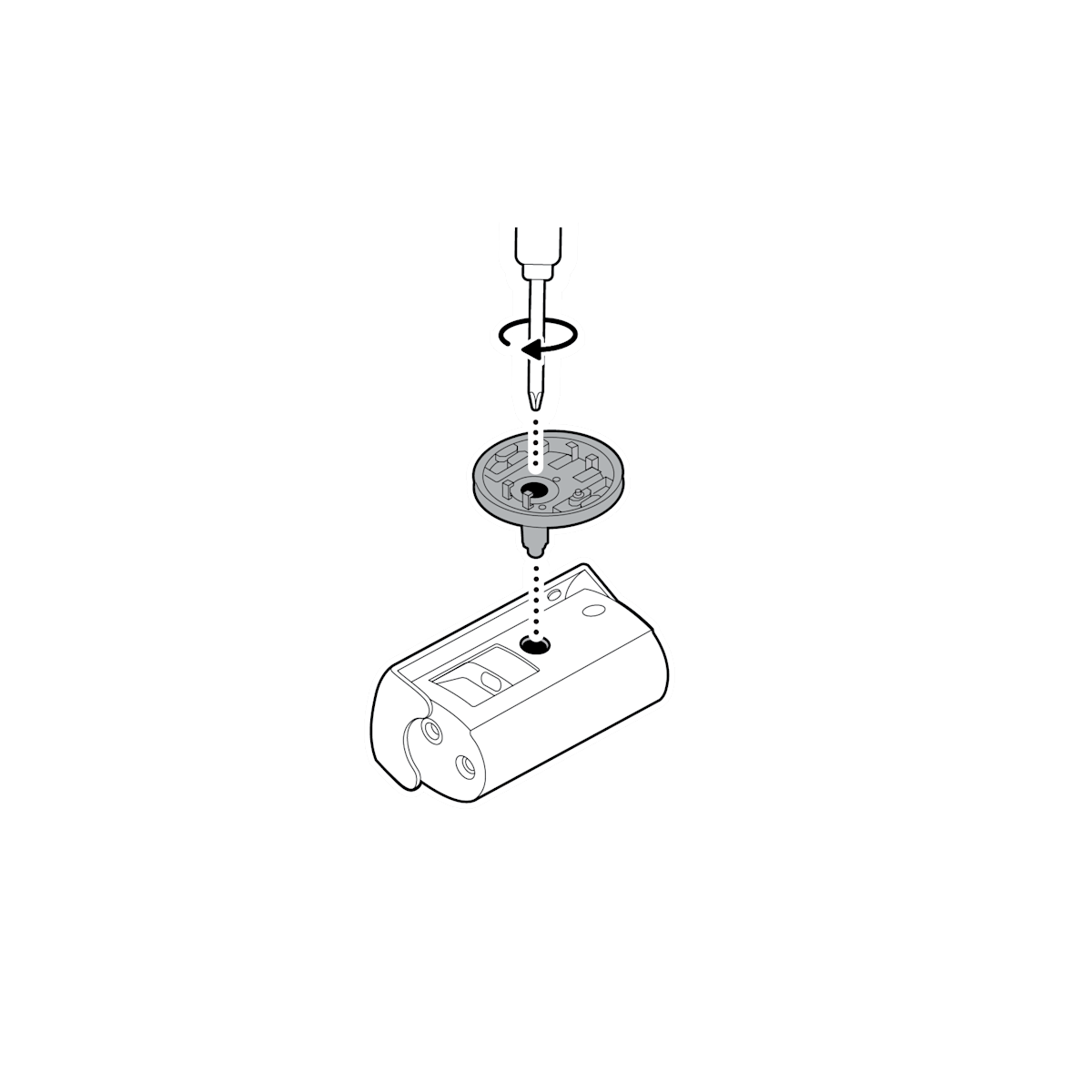 Image showing how to attach the camera mount to the back of your camera with its screw using a cross point screw driver.