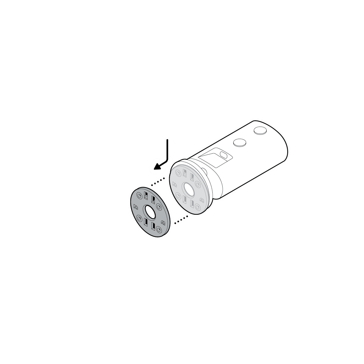 Illustration showing how to remove the mounting plate by Sliding it in the direction opposite of the UP arrow.