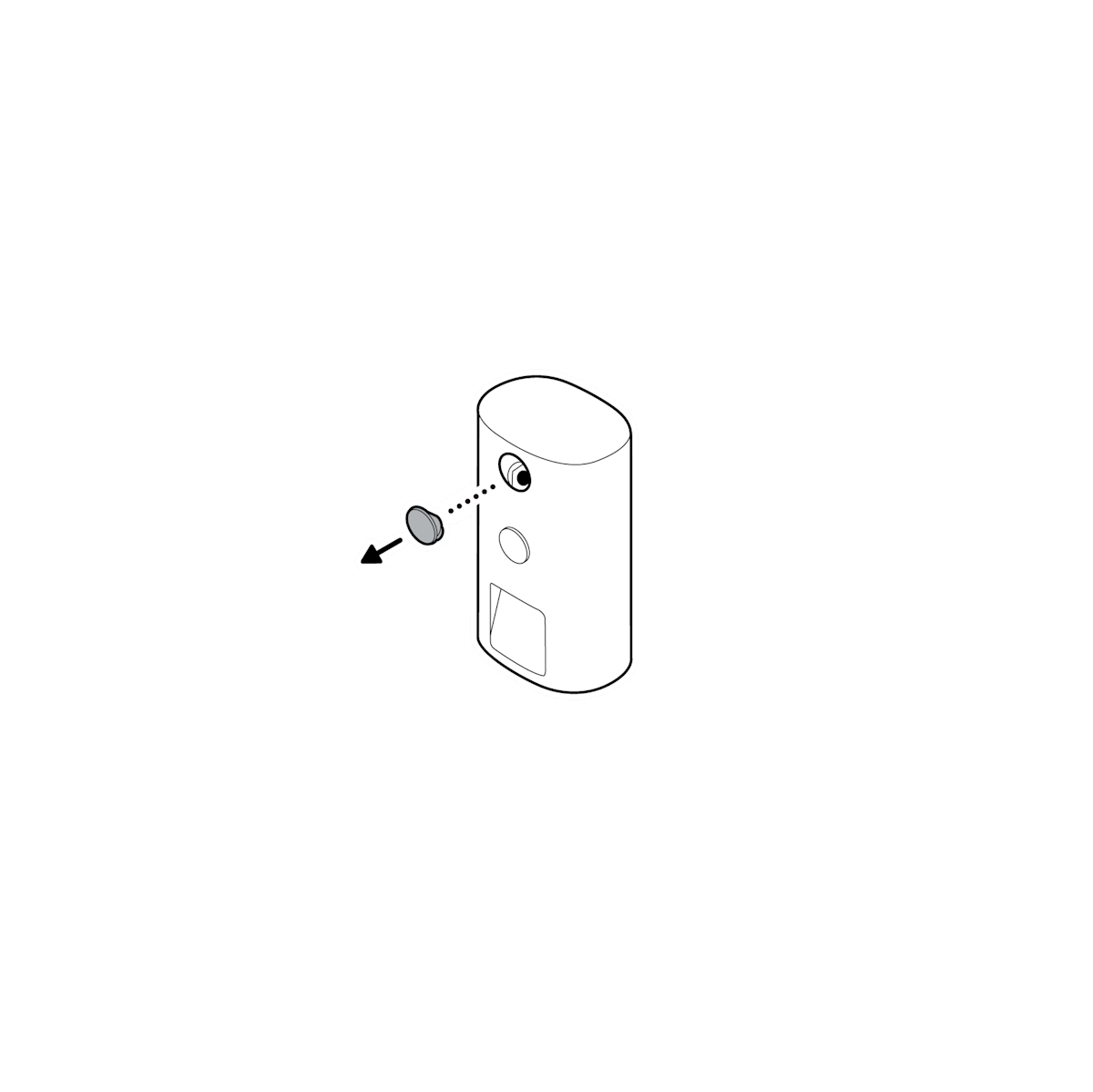 Illustration showing to remove the top rubber cap on the back of the camera.