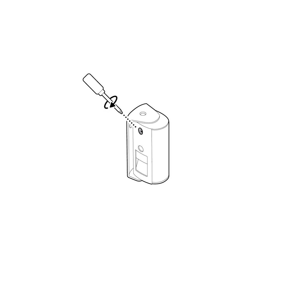 Illustration showing to tighten the screw into the top hole on the back of the camera to secure.