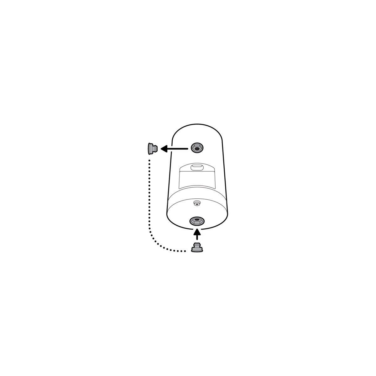 Illustration of removing the rubber cap on the back of your camera and use it to plug the bottom.
