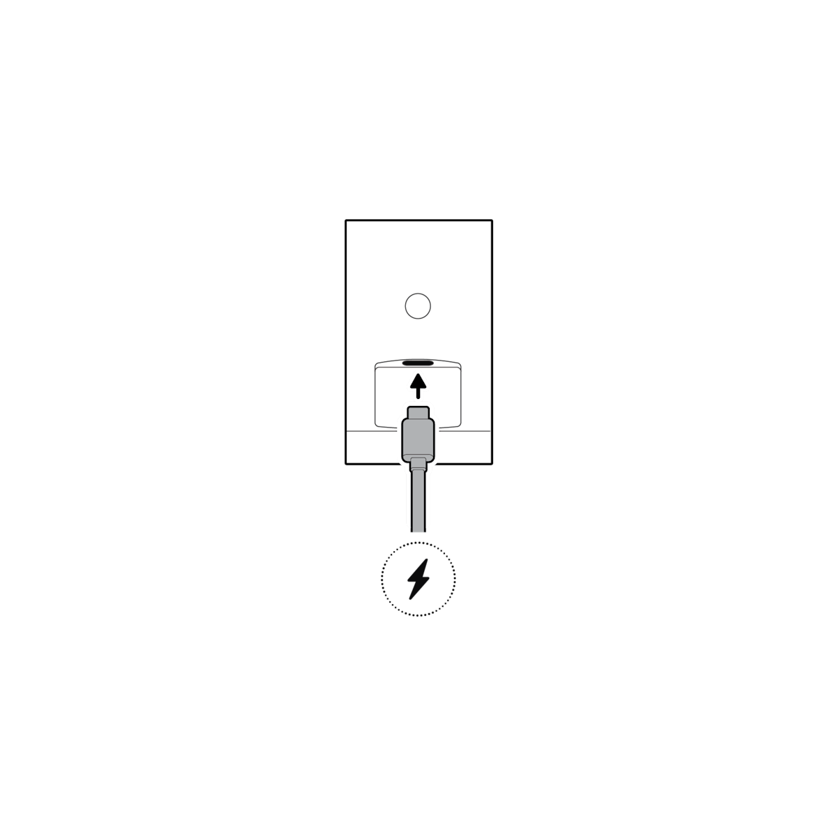 Illustration of the plugging the power cable into the camera.