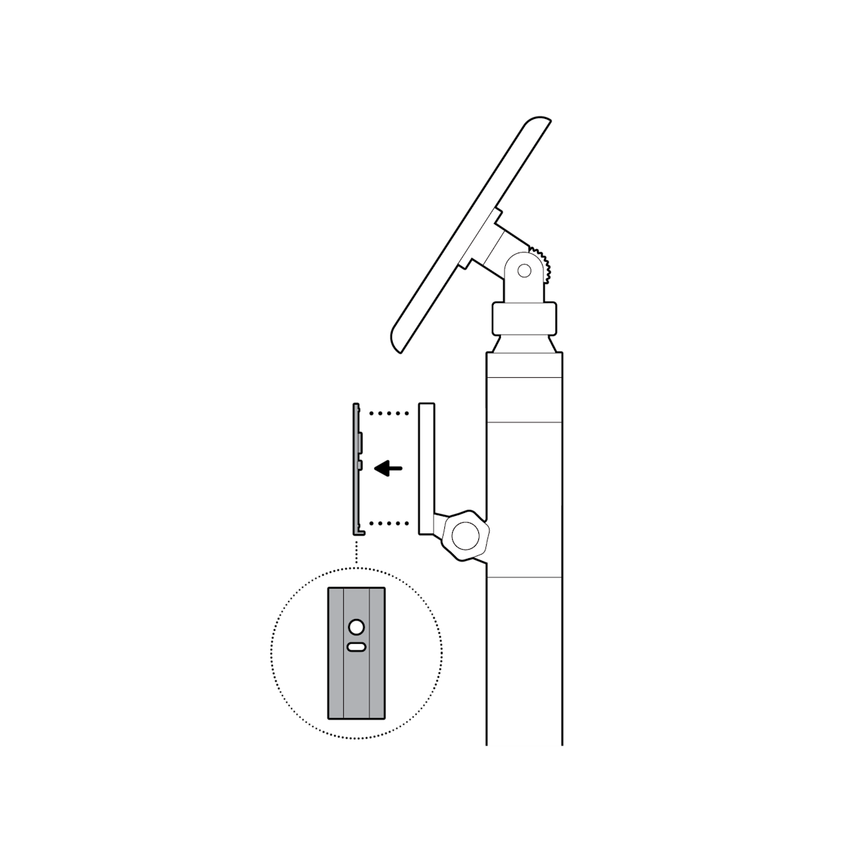 Illustration showing how to remove the wired mount arm plate adapter.
