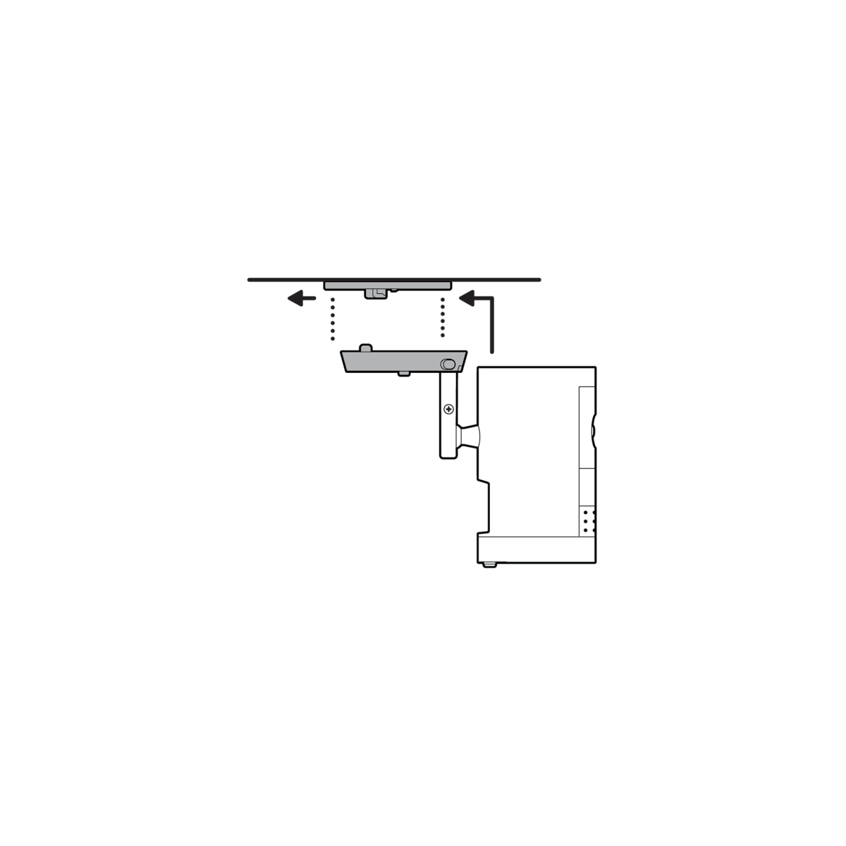 Illustration showing how to attach your camera to the mounting plate by sliding until you feel a click.