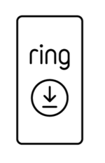 Illustration of a mobile device showing a download symbol and the Ring logo.