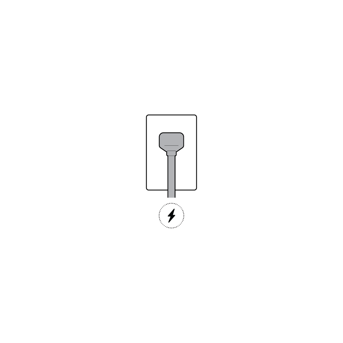 Illustration of a power cord plugged into a wall outlet.