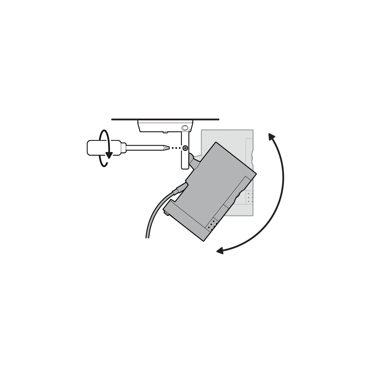 Illustration of adjusting the camera’s angle and tightening the security screw.