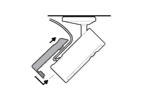 Illustration to show how to slide the included cable bracket onto the back of your camera.