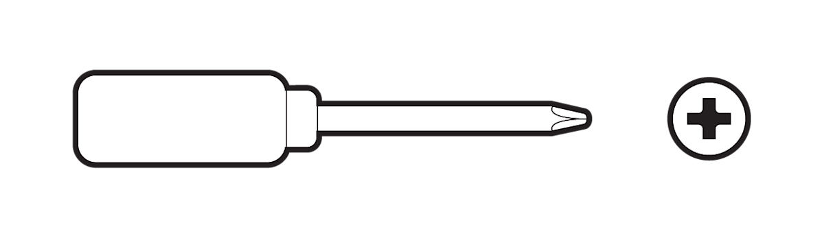 Illustration of a cross point screwdriver needed for installation.